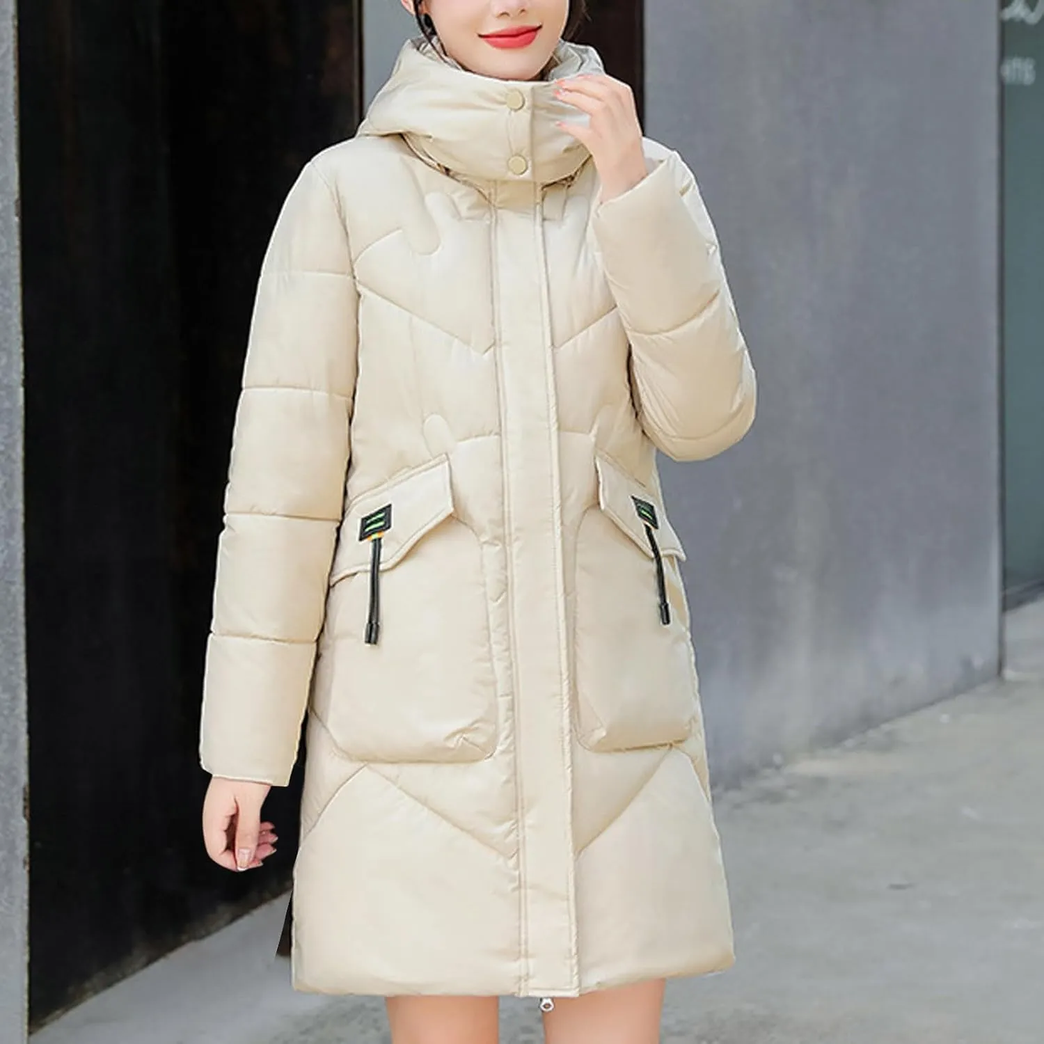 Womens Fashion Winter Coats Long Hooded Lightweight Quilted Jackets Plus Size Thicken Puffer Jackets Warm Down Coats