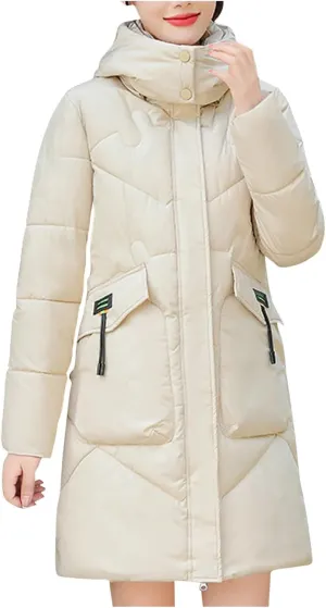 Womens Fashion Winter Coats Long Hooded Lightweight Quilted Jackets Plus Size Thicken Puffer Jackets Warm Down Coats
