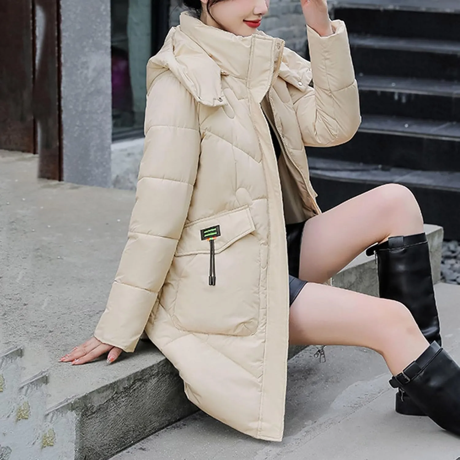 Womens Fashion Winter Coats Long Hooded Lightweight Quilted Jackets Plus Size Thicken Puffer Jackets Warm Down Coats