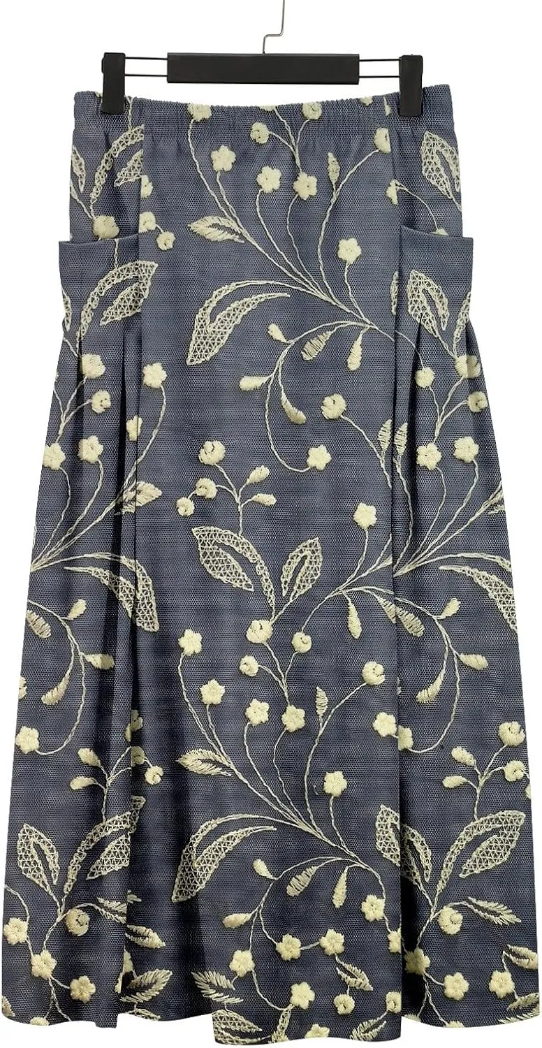 Womens Flowy Long Boho Floral Maxi Skirt Elastic High Waist Tiered Pleated Summer Casual Beach Skirt