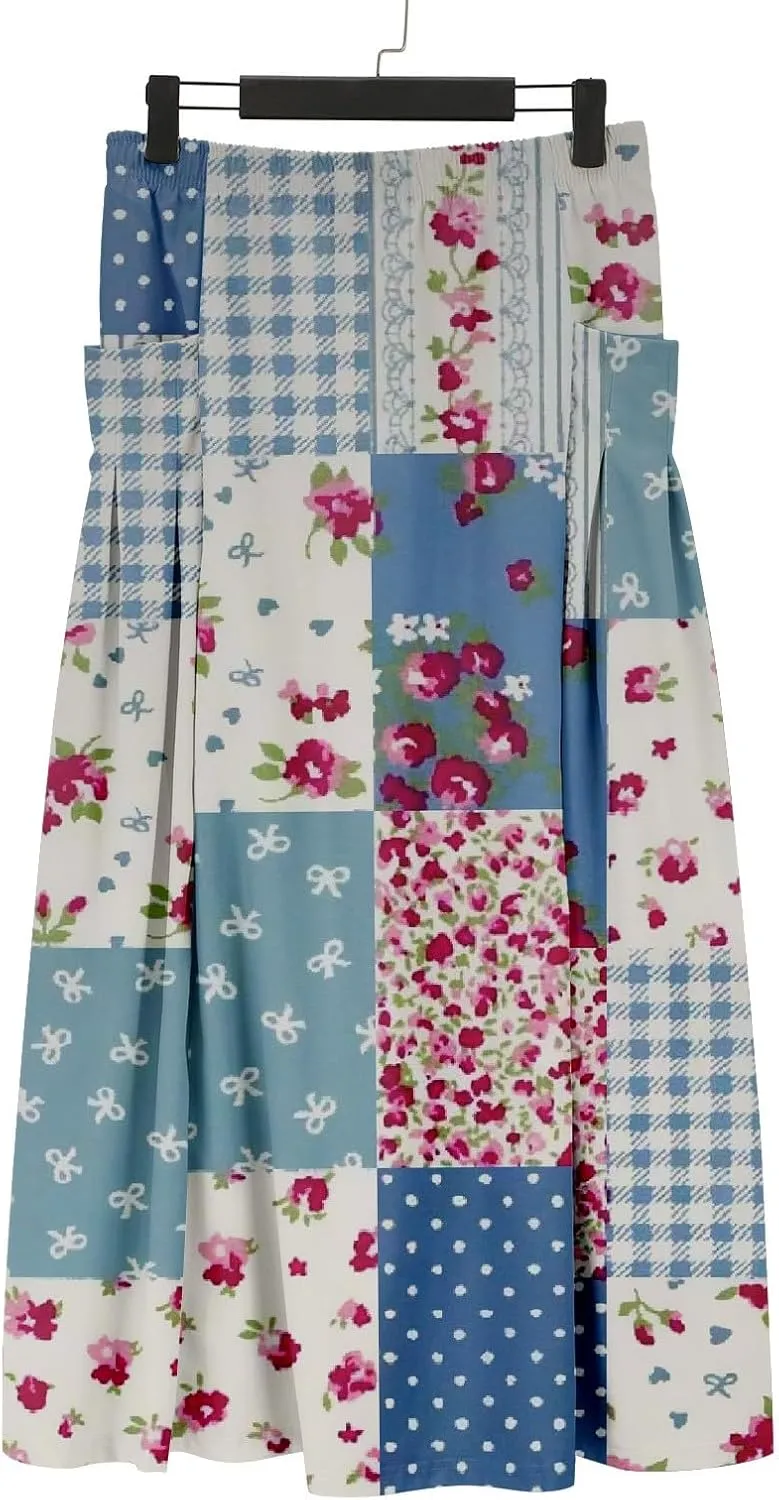 Womens Flowy Long Boho Floral Maxi Skirt Elastic High Waist Tiered Pleated Summer Casual Beach Skirt