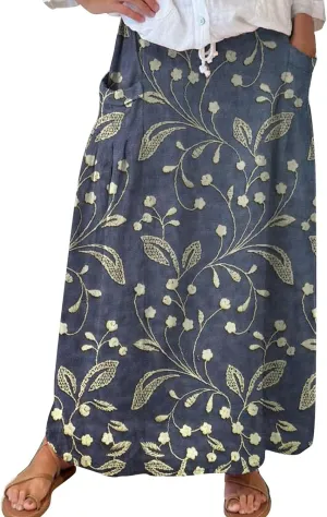 Womens Flowy Long Boho Floral Maxi Skirt Elastic High Waist Tiered Pleated Summer Casual Beach Skirt