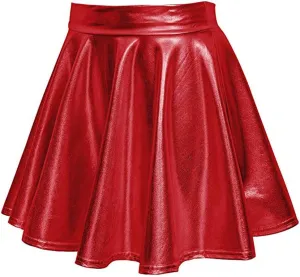 Women's Fold Leather Mini Skirt Fashion Bright Color Pleated Skirt Elastic Skirts Ruffle Layered Pleated Skirts