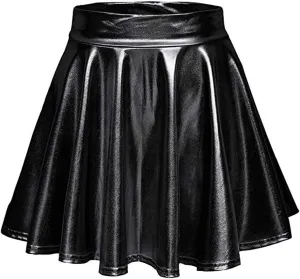 Women's Fold Leather Mini Skirt Fashion Bright Color Pleated Skirt Elastic Skirts Ruffle Layered Pleated Skirts
