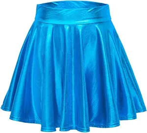 Women's Fold Leather Mini Skirt Fashion Bright Color Pleated Skirt Elastic Skirts Ruffle Layered Pleated Skirts