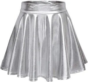 Women's Fold Leather Mini Skirt Fashion Bright Color Pleated Skirt Elastic Skirts Ruffle Layered Pleated Skirts