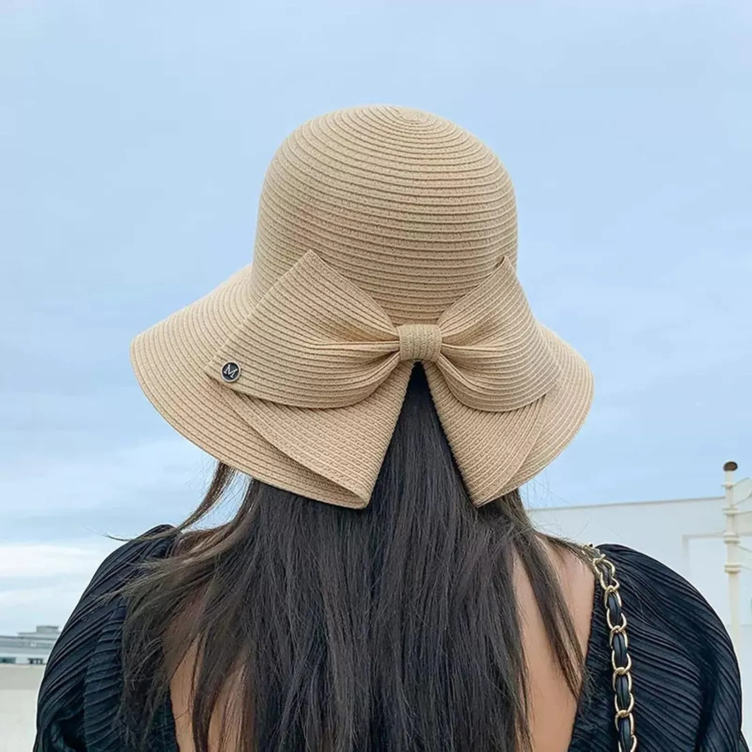 Womens Foldable Wide Brim Foldable Wide Brim Floppy Straw Beach Sun Hat Summer Cap with Bowknot for Women Girls