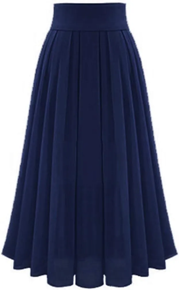 Womens High Waist Chiffon Maxi Skirt Casual Pleated A-Line Flowy Swing Long Floor Length Skirts for Beach Prom Party