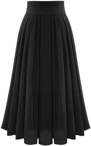 Womens High Waist Chiffon Maxi Skirt Casual Pleated A-Line Flowy Swing Long Floor Length Skirts for Beach Prom Party