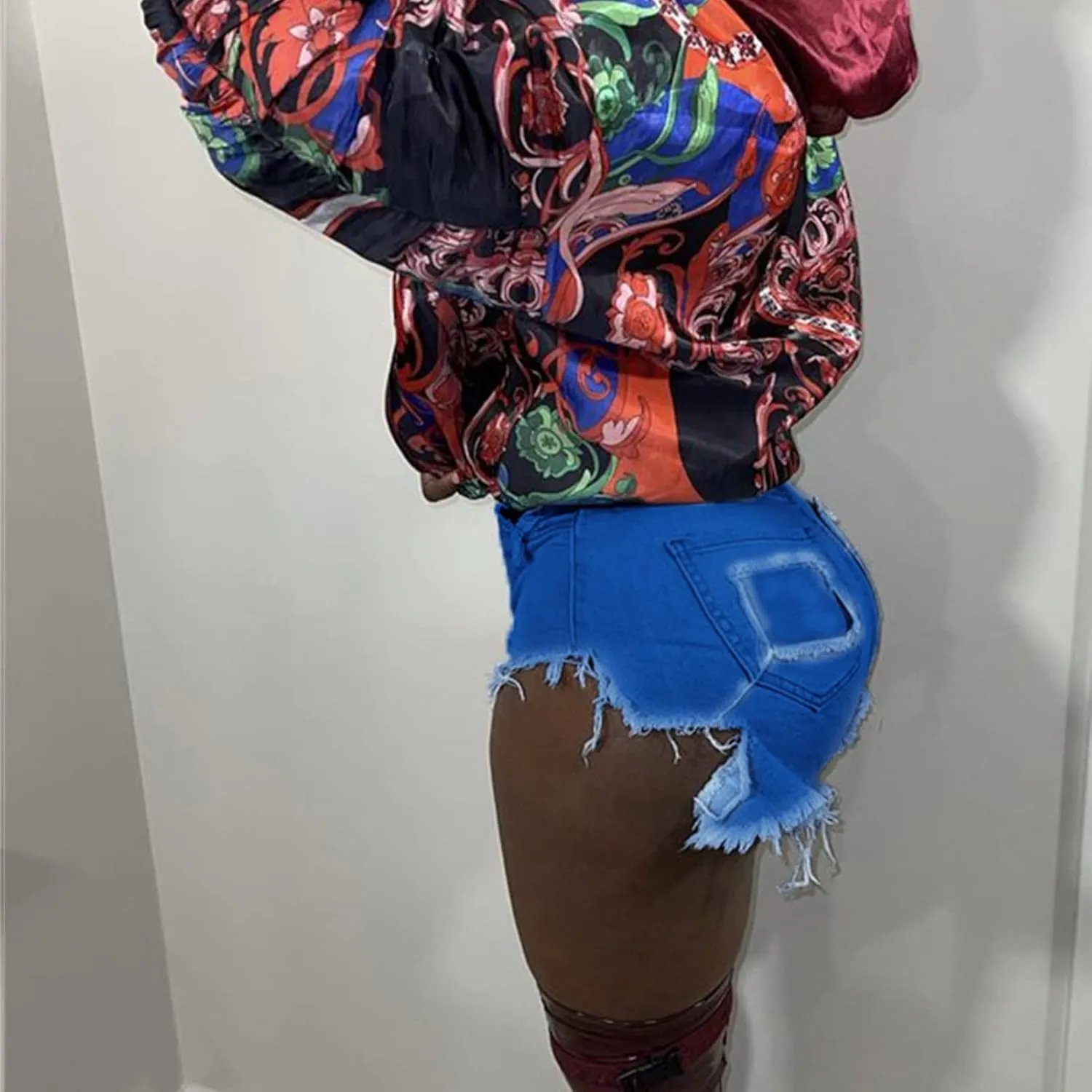 Womens High Waisted Jean Shorts Frayed Raw Hem Denim Shorts Distressed Casual Summer Stretchy Shorts Jean