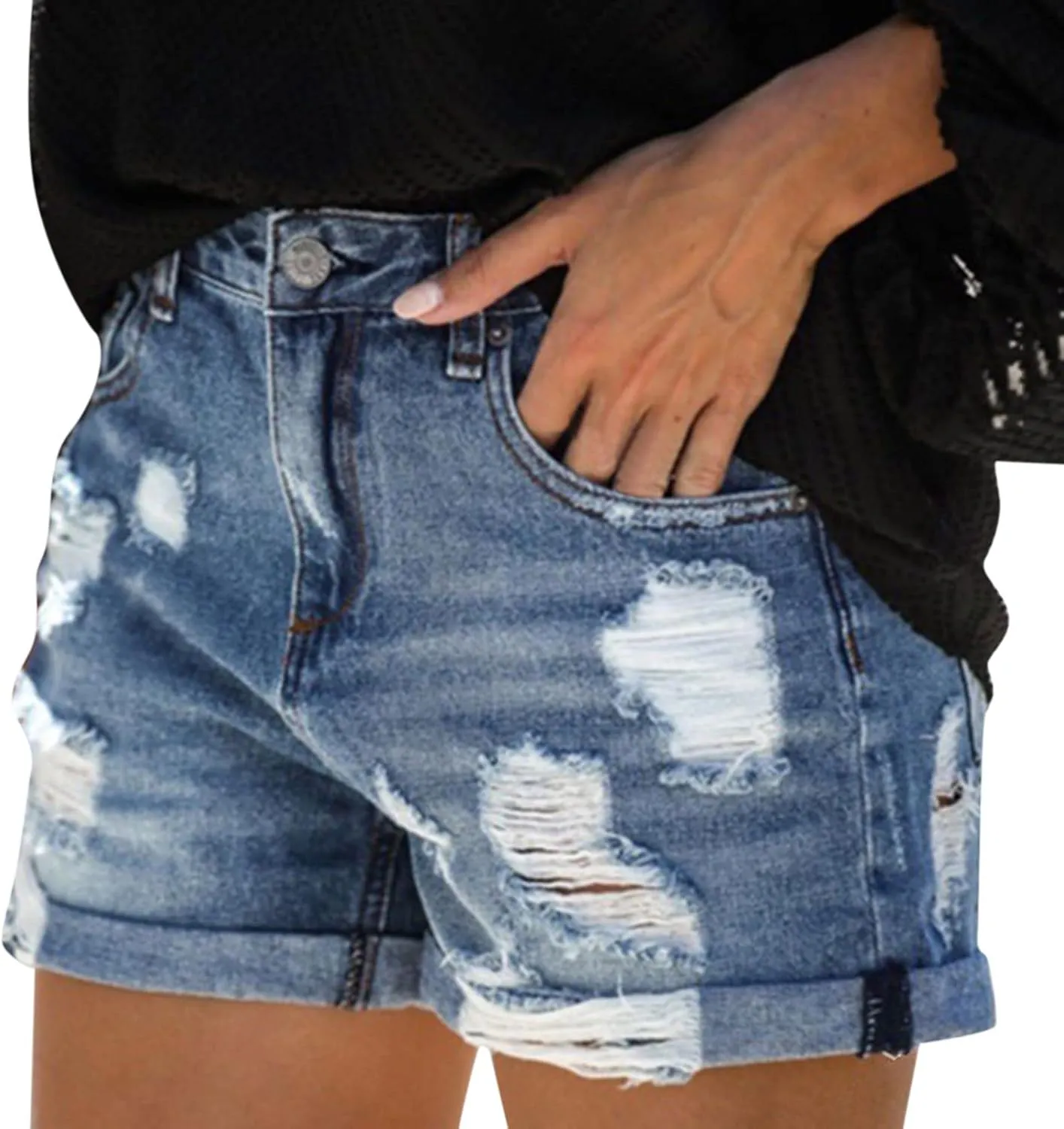 Women's High Waisted Ripped Stretchy Denim Jean Shorts Summer High Waisted Distressed Stretchy Daisy Dukese American