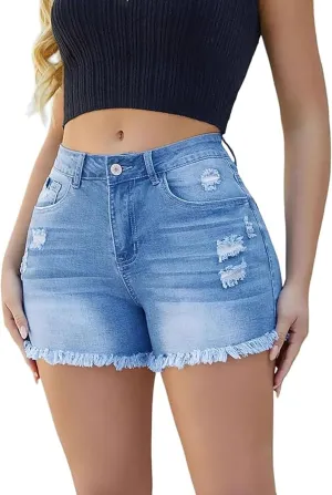 Women's High Waisted Ripped Stretchy Denim Jean Shorts Summer High Waisted Distressed Stretchy Daisy Dukese American