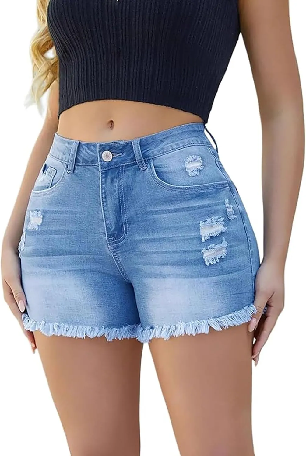 Women's High Waisted Ripped Stretchy Denim Jean Shorts Summer High Waisted Distressed Stretchy Daisy Dukese American