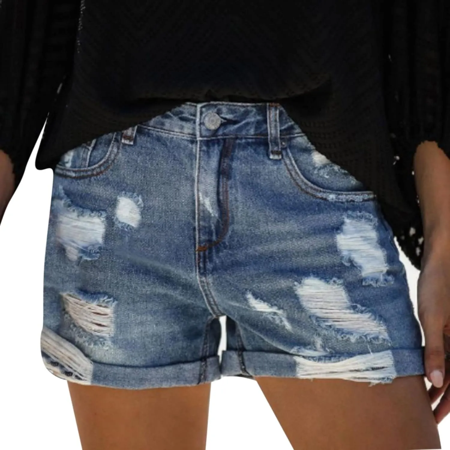 Women's High Waisted Ripped Stretchy Denim Jean Shorts Summer High Waisted Distressed Stretchy Daisy Dukese American