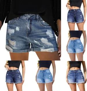 Women's High Waisted Ripped Stretchy Denim Jean Shorts Summer High Waisted Distressed Stretchy Daisy Dukese American