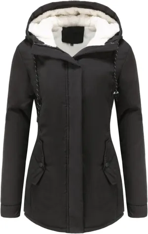 Womens Hooded Trench Coat 2024 Winter Thicken Windbreaker Jackets Warm Fleece Lined Outwear Plus Size Overcoat Outwear