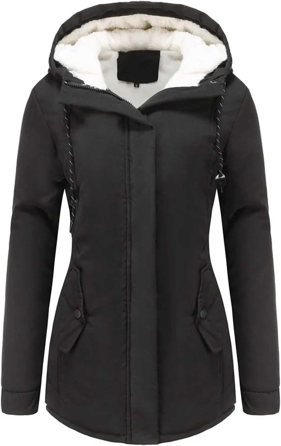 Womens Hooded Trench Coat 2024 Winter Thicken Windbreaker Jackets Warm Fleece Lined Outwear Plus Size Overcoat Outwear