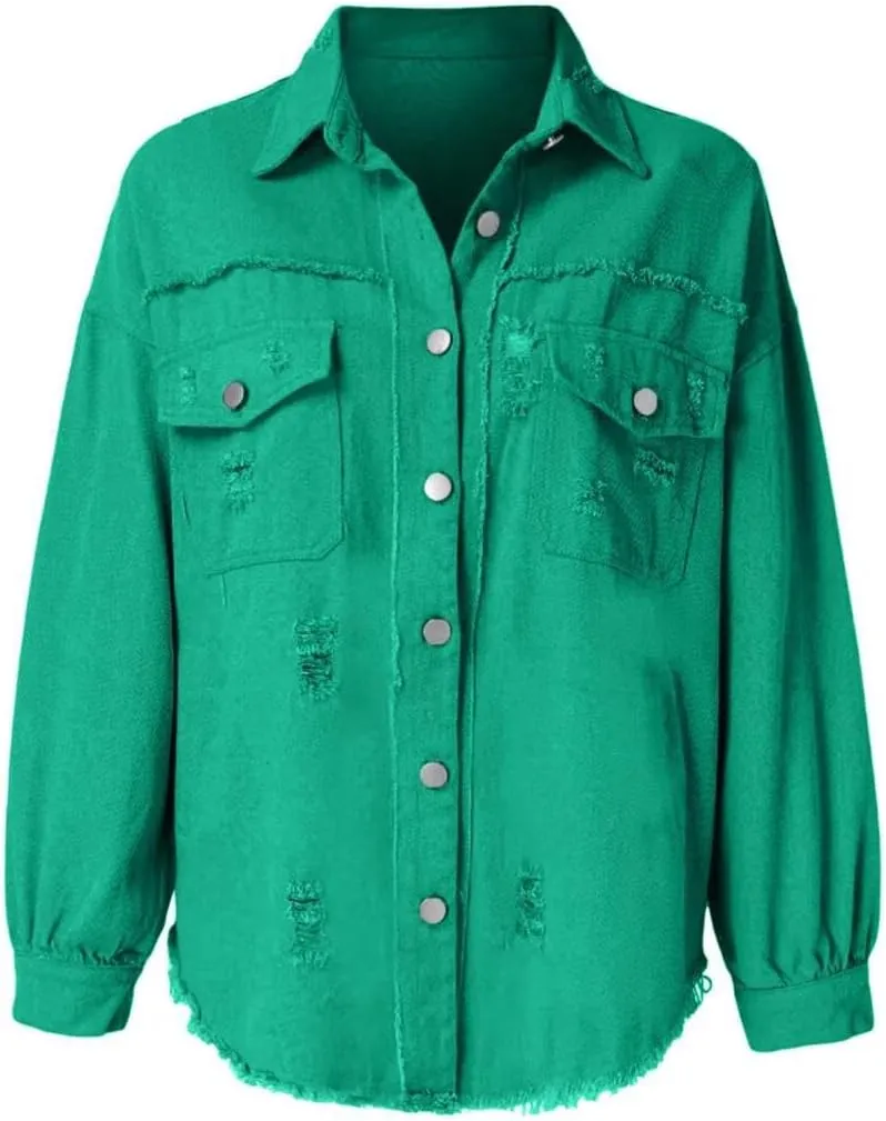 Women's Jean Jacket Oversized Boyfriend Button Up Long Sleeve Split Denim Jackets