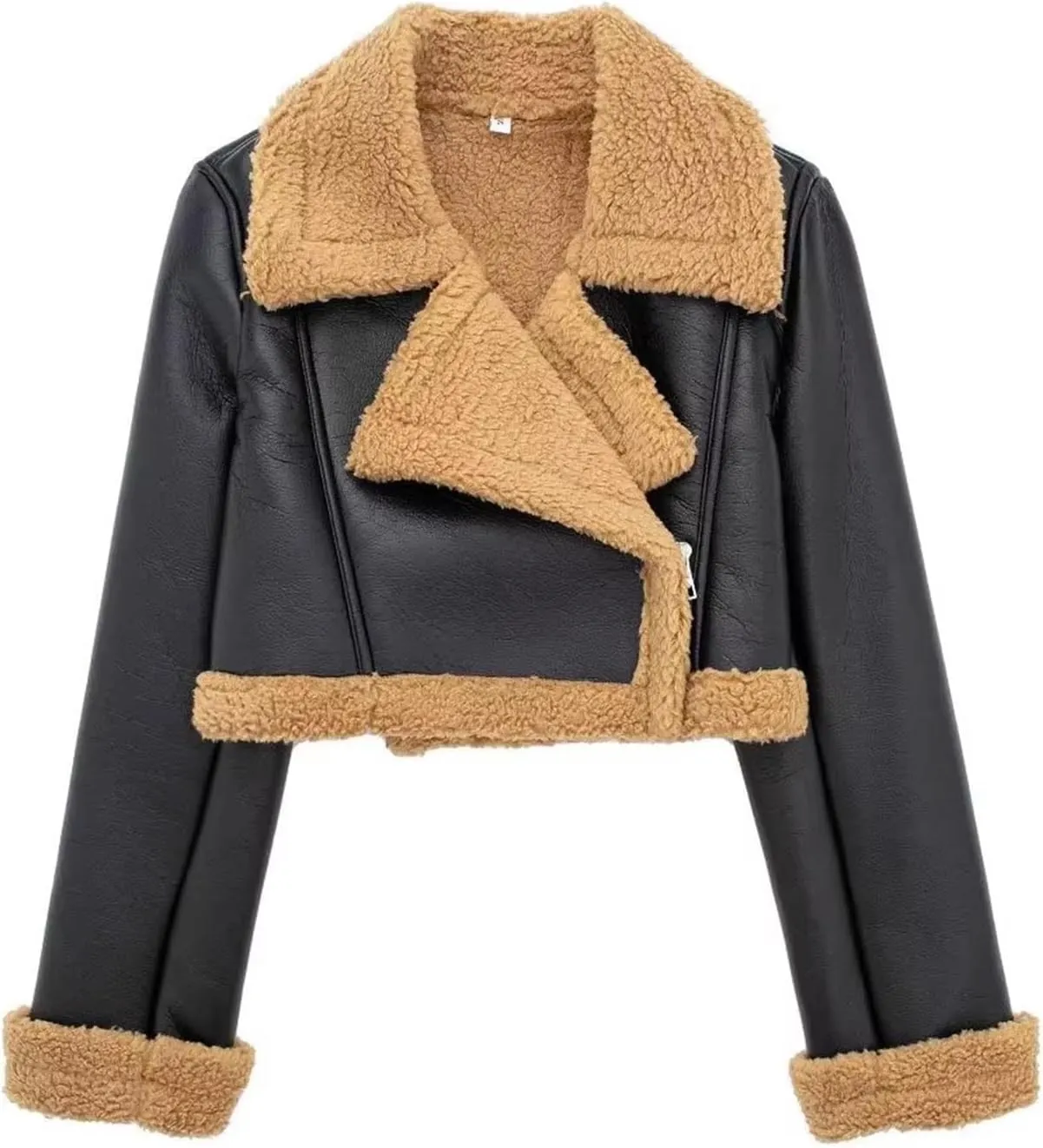 Womens Leather Jackets Sherpa Lined Fleece Jackets Cropped Winter Coats Faux Shearing Moto Bomber Jacket Fluffy Coats