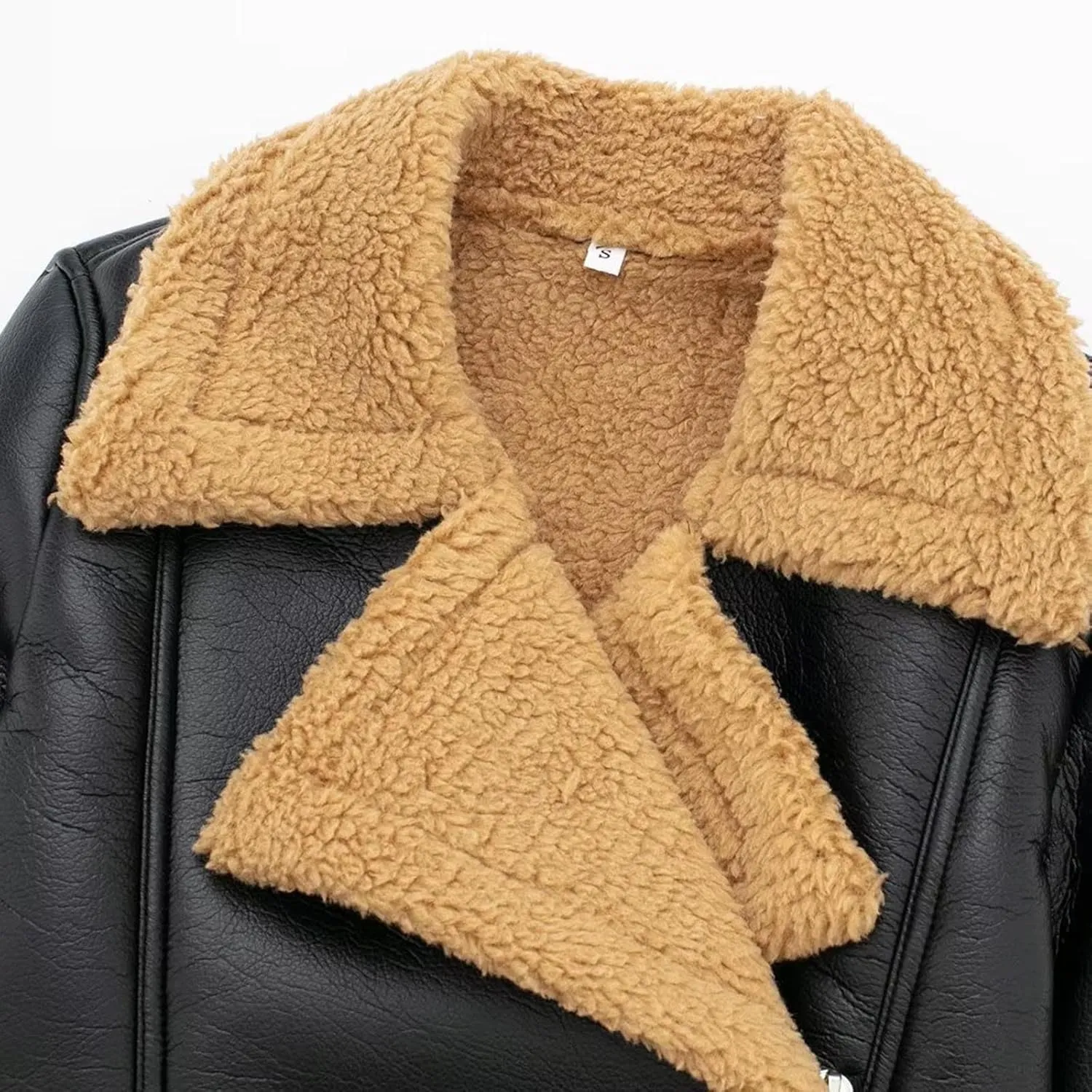 Womens Leather Jackets Sherpa Lined Fleece Jackets Cropped Winter Coats Faux Shearing Moto Bomber Jacket Fluffy Coats