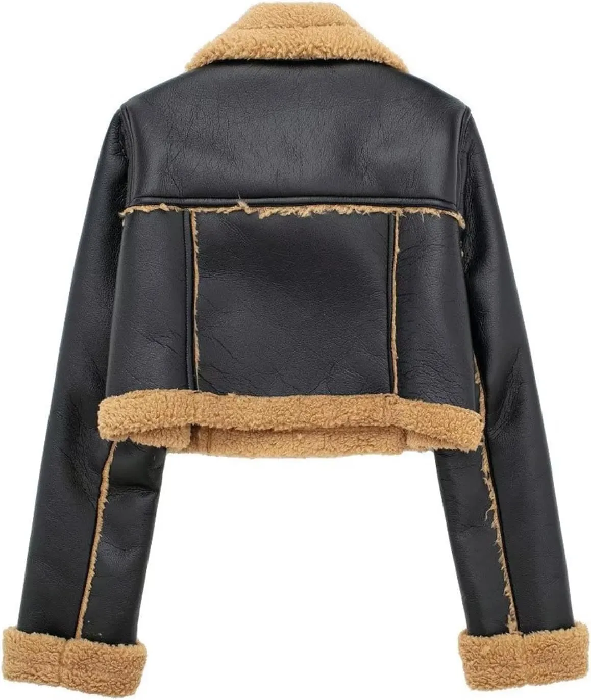 Womens Leather Jackets Sherpa Lined Fleece Jackets Cropped Winter Coats Faux Shearing Moto Bomber Jacket Fluffy Coats