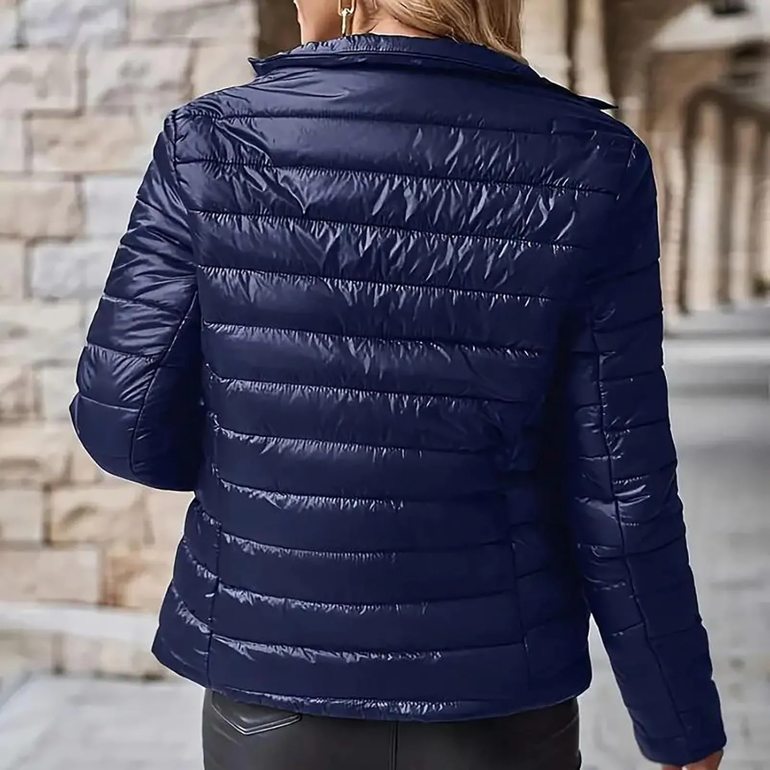 Women's Lightweight Quilted Jackets Winter Casual Sherpa Fleece Lined Padded Down Jackets Trendy Cropped Puffer Coats