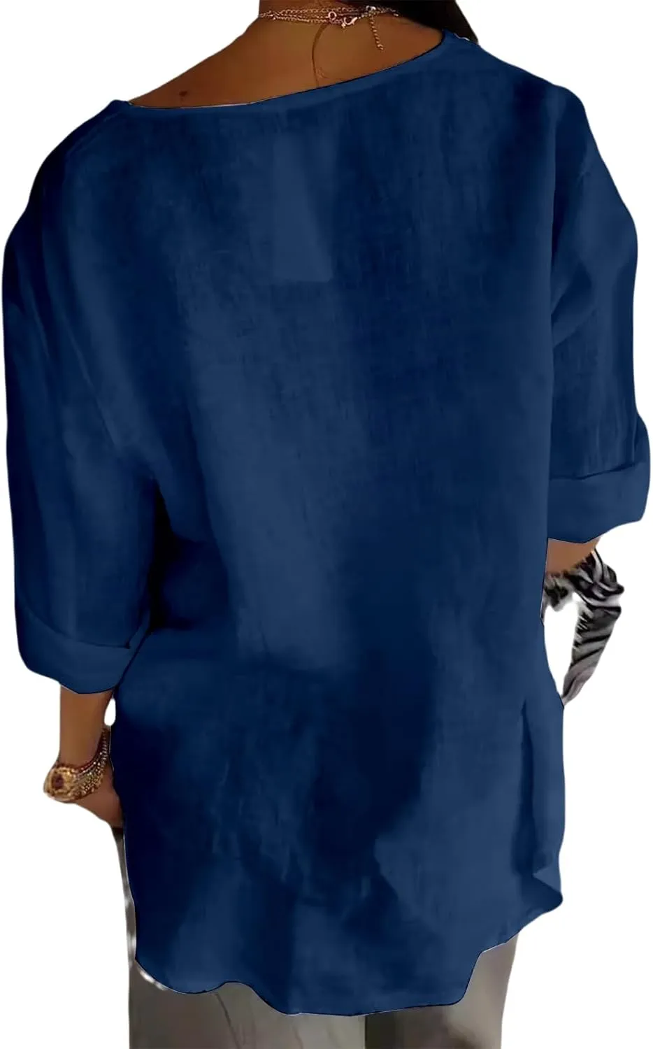 Women's Linen Shirt Casual Button V Neck Long Sleeve Shirts Breathable Lightweight Summer T Shirts Solid Blouses Tops