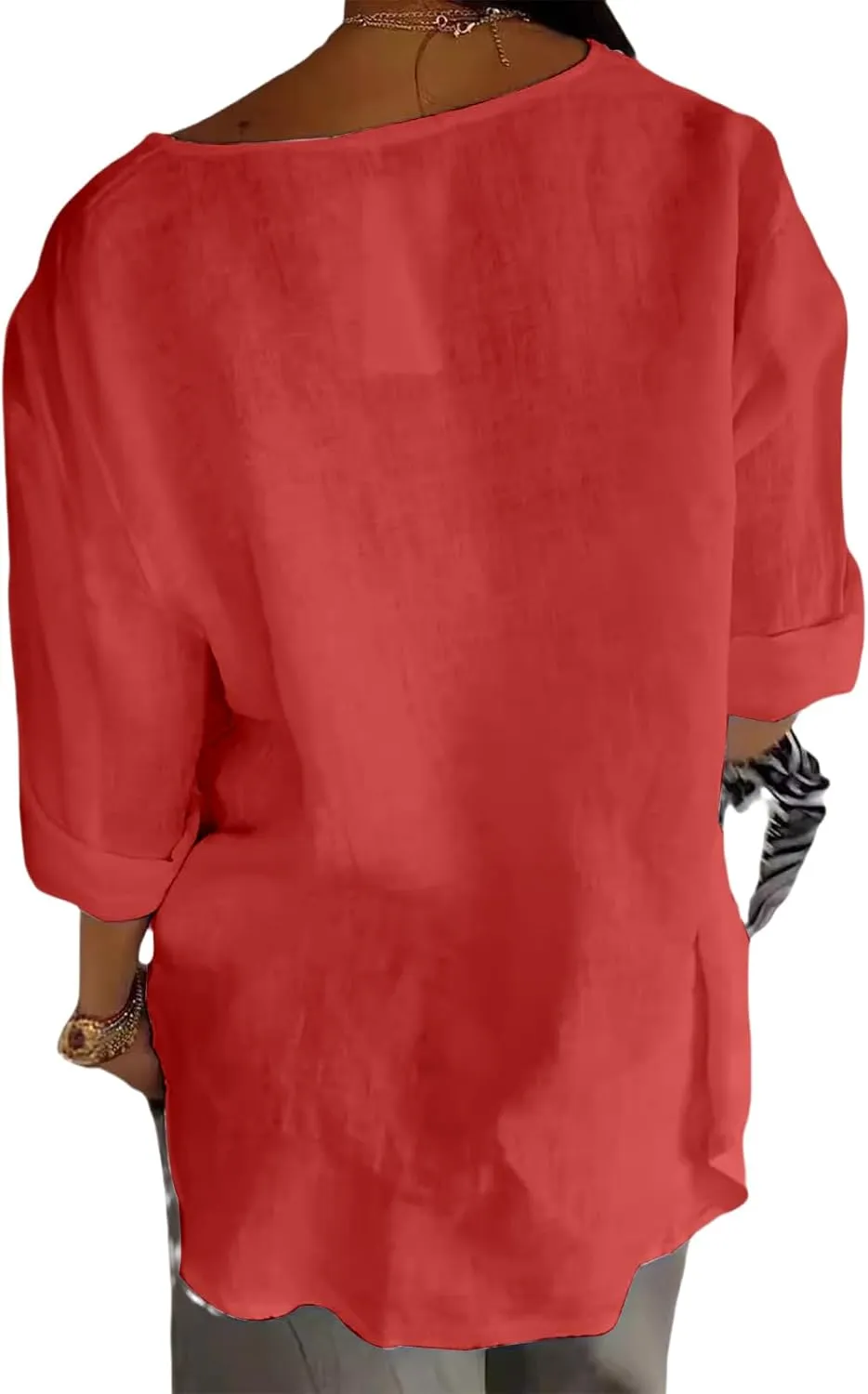 Women's Linen Shirt Casual Button V Neck Long Sleeve Shirts Breathable Lightweight Summer T Shirts Solid Blouses Tops