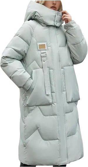 Women's Long Down Jacket Warm Winter Coat Hooded Puffer Jacket Thickened Outerwear Windproof Quilted Jackets Parka
