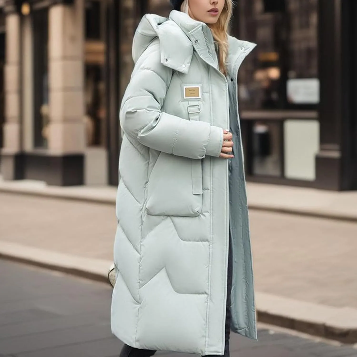 Women's Long Down Jacket Warm Winter Coat Hooded Puffer Jacket Thickened Outerwear Windproof Quilted Jackets Parka