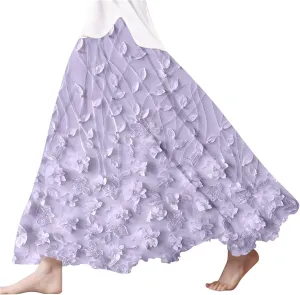 Womens Maxi Skirt Summer Floral Embroidered Lace Printed Boho Easter Long Skirts Flowy Tiered Beach Vacation Dress