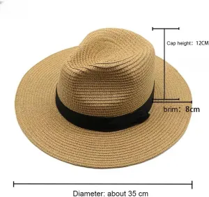 Women's Men's Wide-Brimmed Straw hat Panama hat Fedora Summer Beach Sun hat UPF Women's Straw hat
