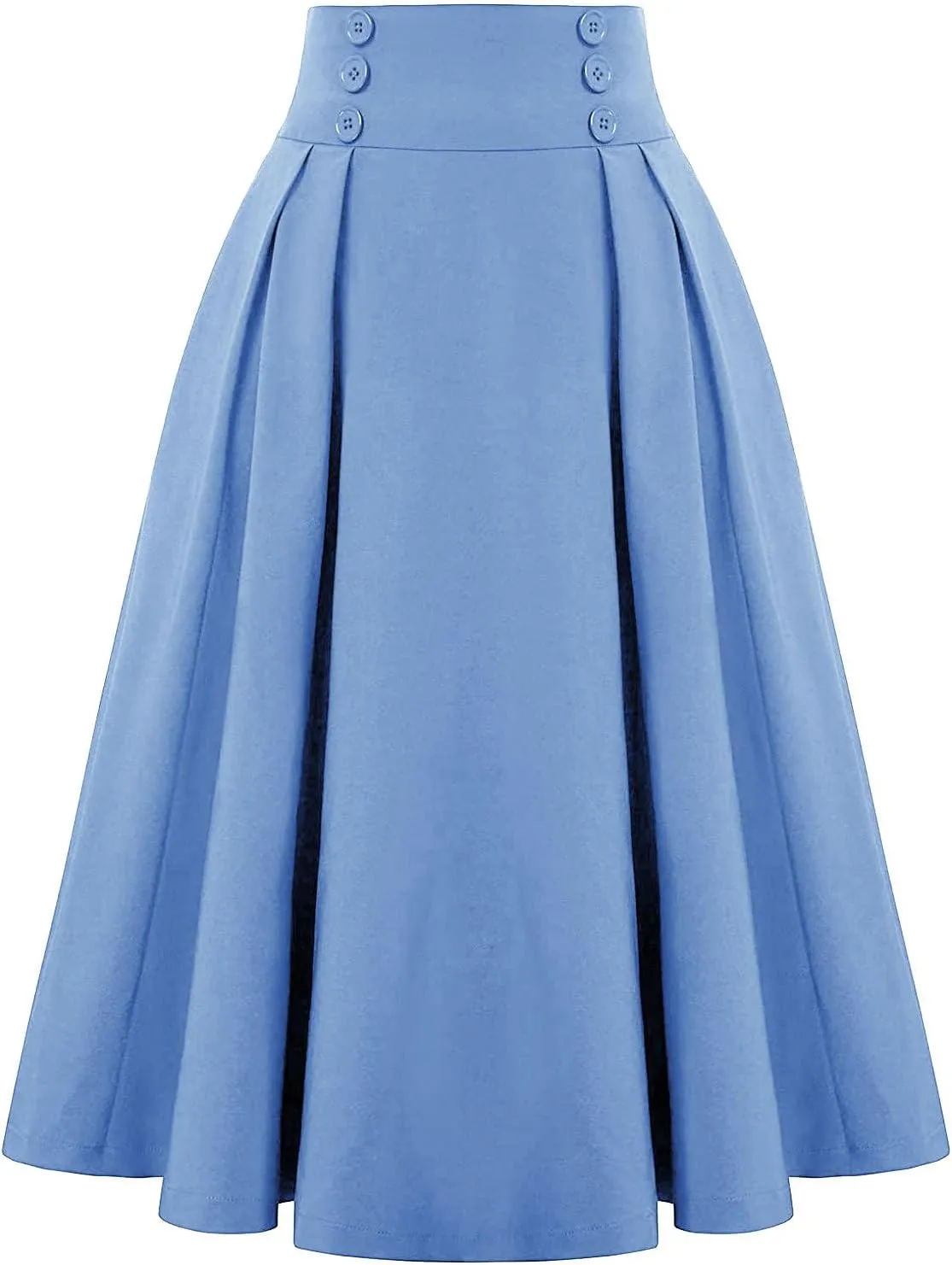 Womens Midi Skirts Vintage High Waist Business Casual Office Wear to Work Pleated A-Line Flared Long Skirt Dresses