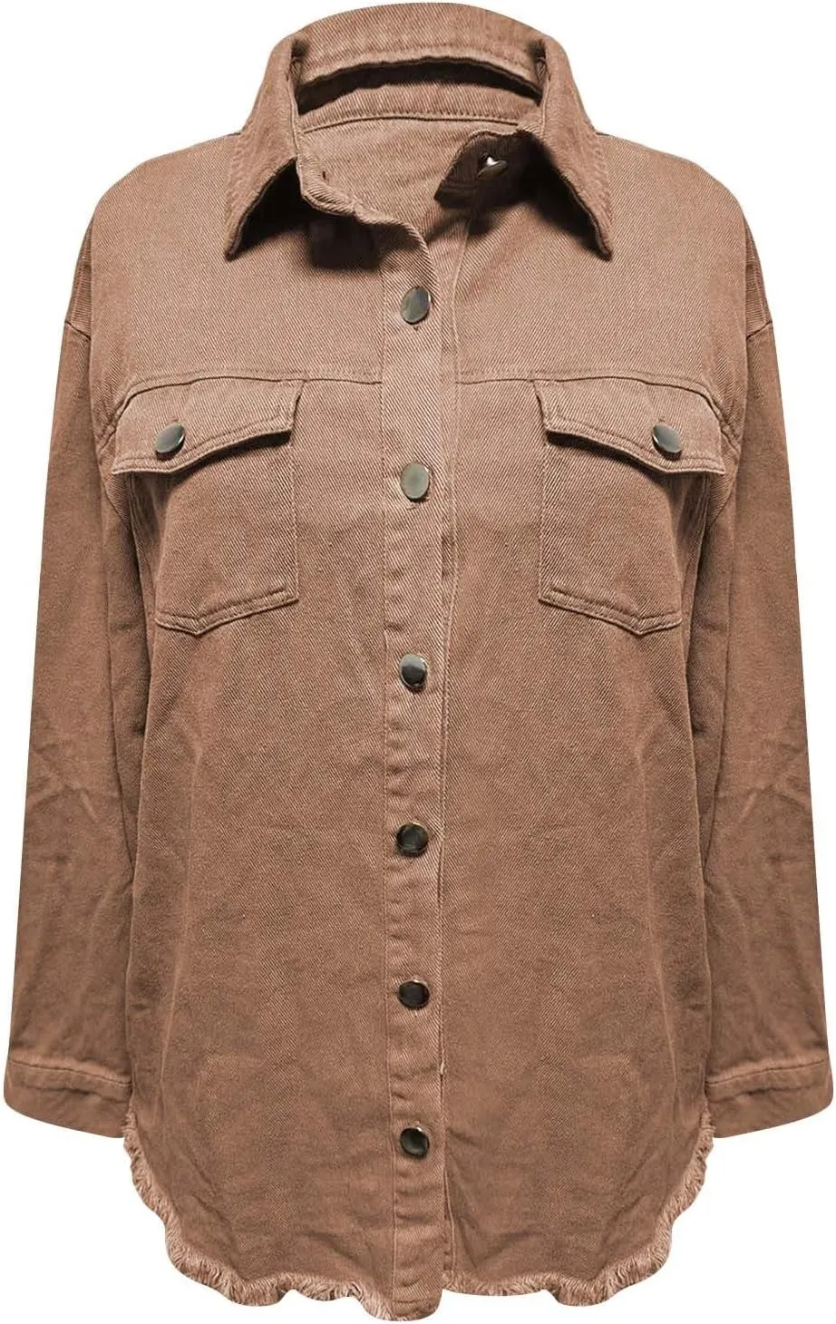 Womens Oversize Denim Jacket Trendy Long Sleeve Button Down Lapel Jacket Coat Casual Cozy Solid Color Top with Pocket