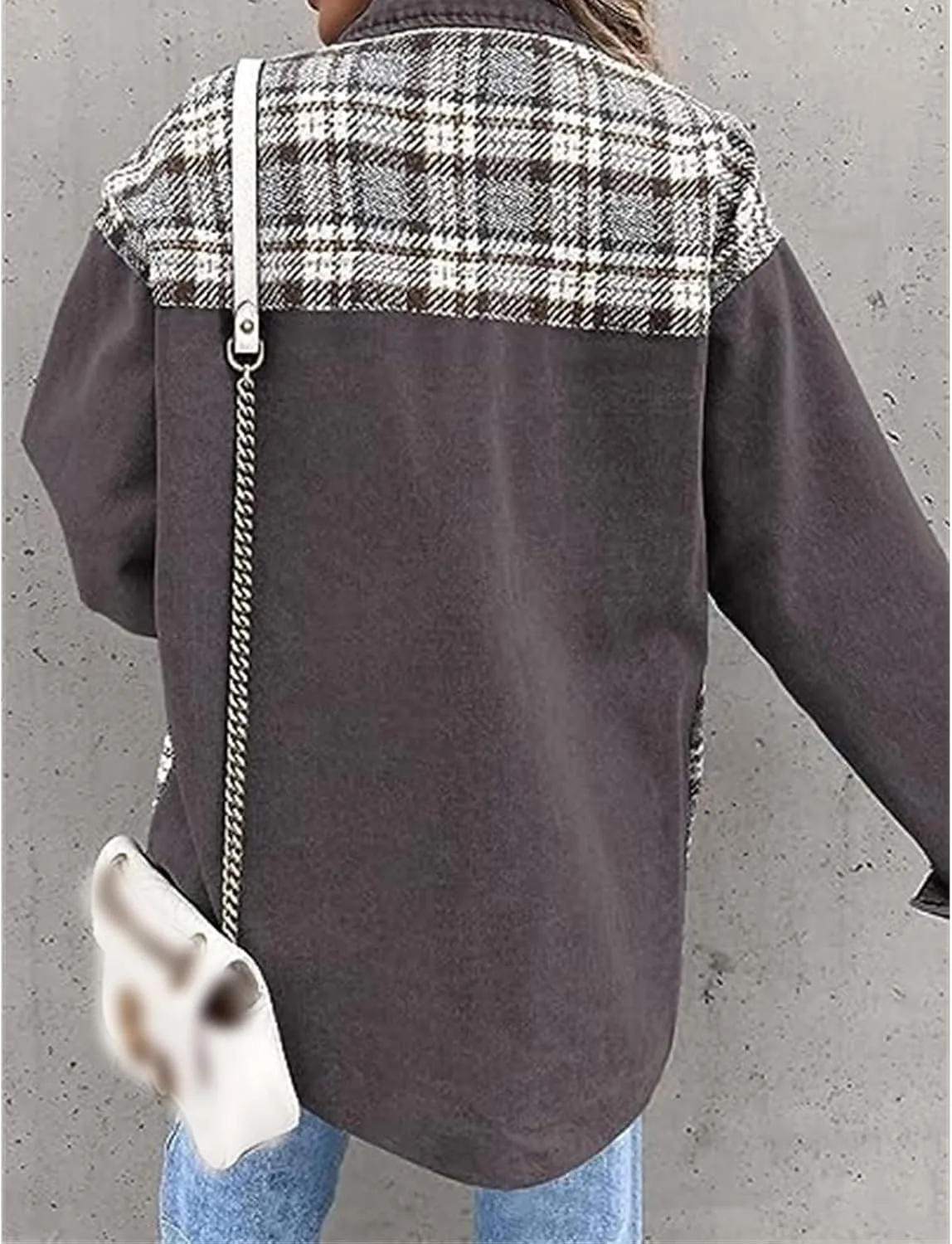 Women's Oversized Denim Jacket Long Sleeve Button Down Plaid Shacket Casual Boyfriend Jean Jacket Fall Clothes 2024