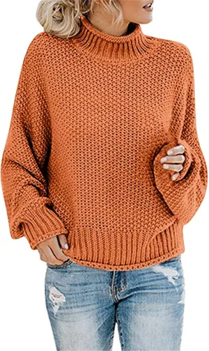 Womens Oversized Long Sleeve Chunky Knit Turtleneck Sweaters Fall Winter Warm Cosy Basic Knitwear Pullover Sweater Tops