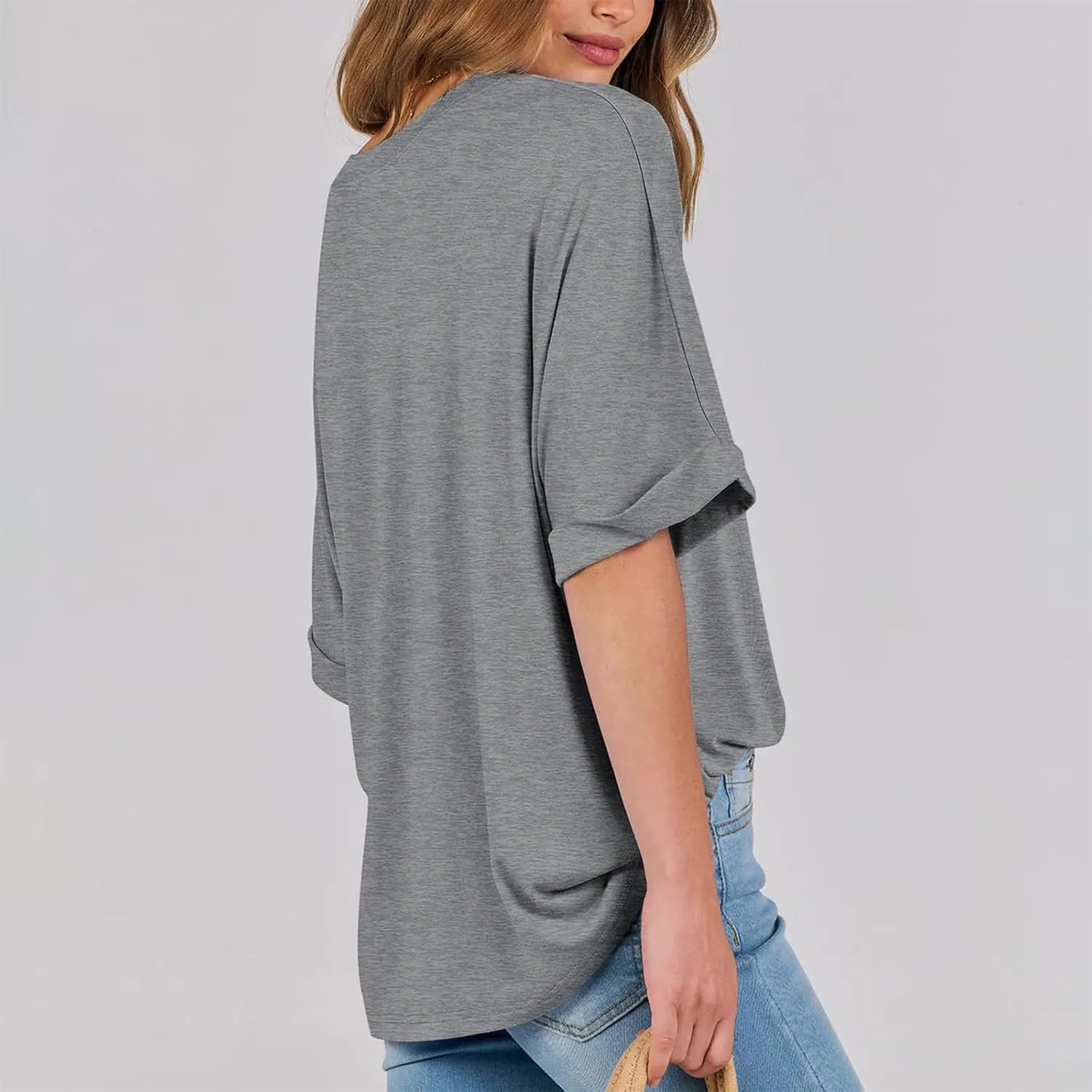 Women's Oversized T Shirts Short Sleeve Crewneck Solid Color Summer Tops Casual Loose Basic Tee Shirts Trendy Clothes