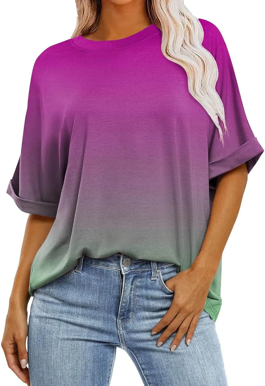 Women's Oversized T Shirts Short Sleeve Crewneck Summer Tops Casual Loose Fit Basic Tee Shirts