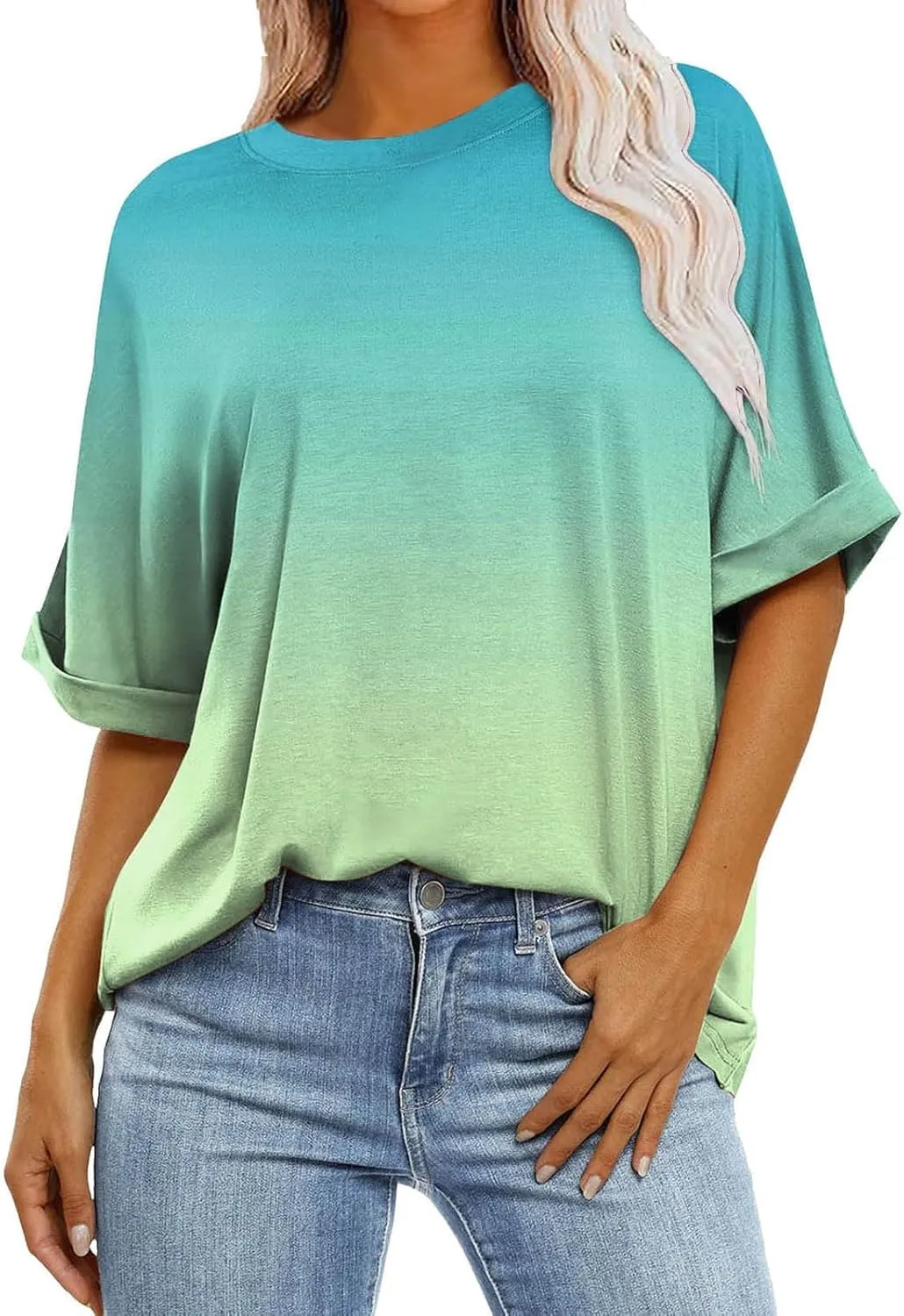 Women's Oversized T Shirts Short Sleeve Crewneck Summer Tops Casual Loose Fit Basic Tee Shirts