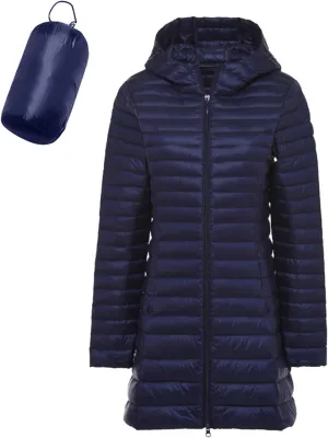 Women's Packable Puffer Jackets Lightweight Windproof Down Jackets Hooded Casual Comfy Winter Warm Long Puffer Coats