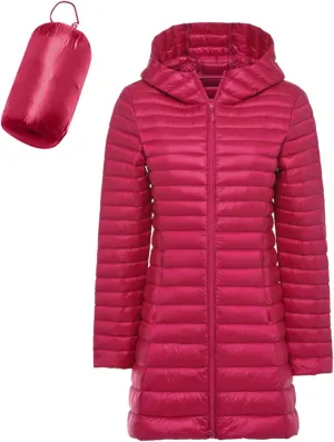Women's Packable Puffer Jackets Lightweight Windproof Down Jackets Hooded Casual Comfy Winter Warm Long Puffer Coats