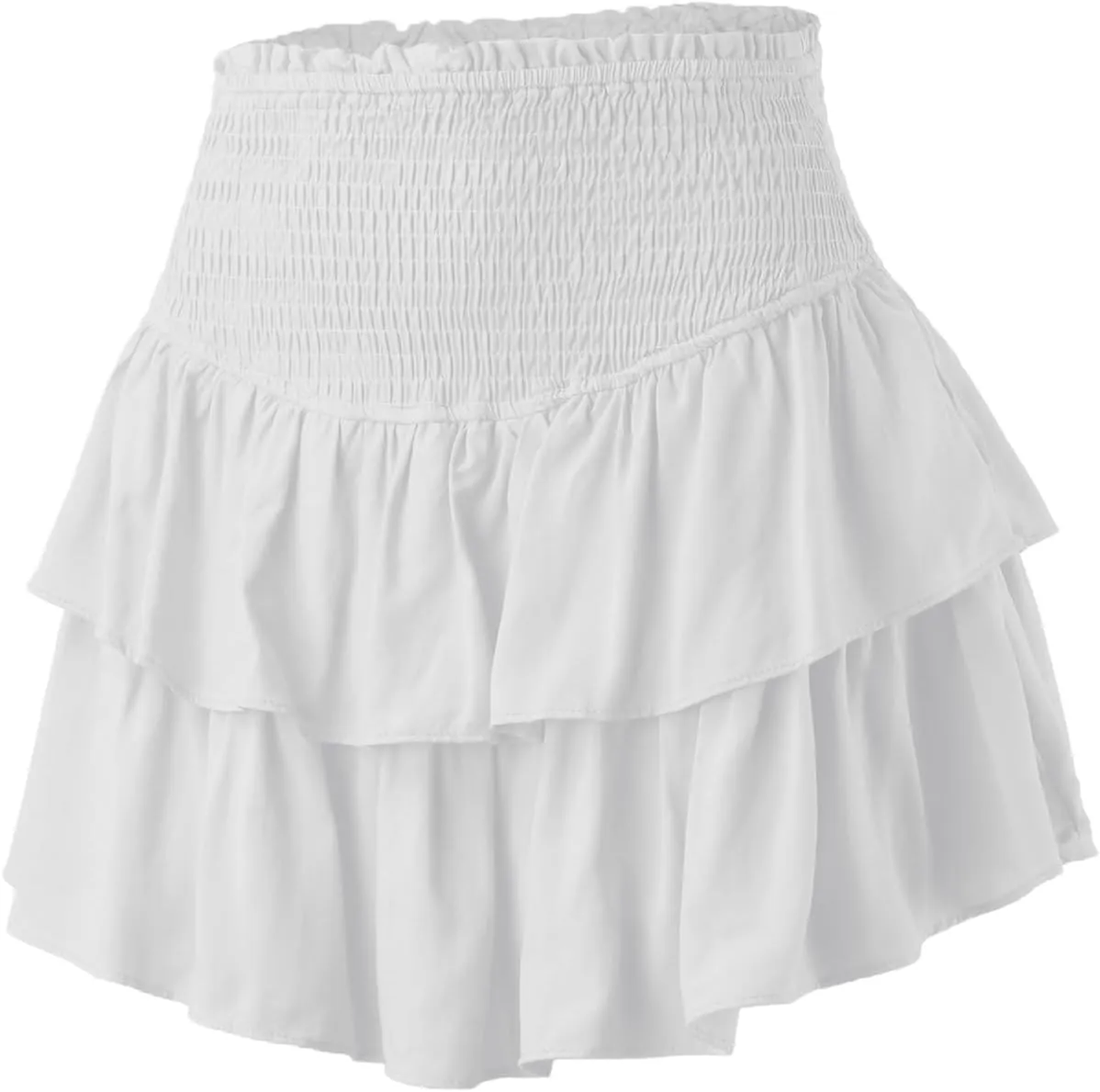 Womens Pleated Mini Skirt Casual A-line Ruffle Tiered Skirt Flowy Swing Basic Versatile Stretchy Casual Beach Short Skirt