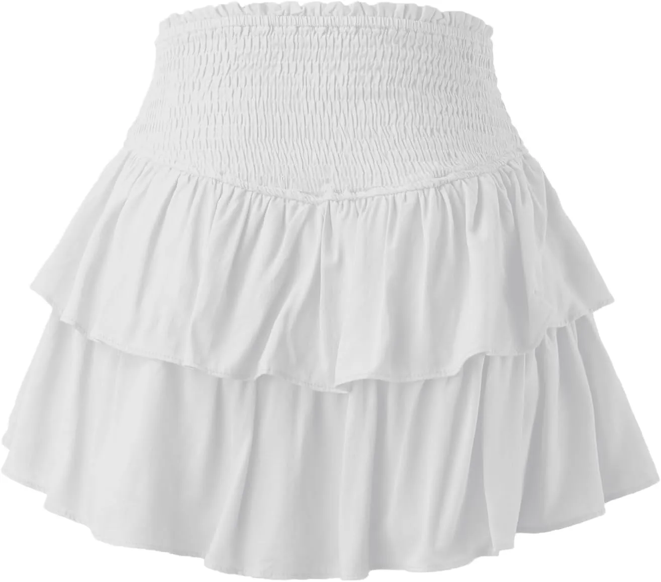 Womens Pleated Mini Skirt Casual A-line Ruffle Tiered Skirt Flowy Swing Basic Versatile Stretchy Casual Beach Short Skirt