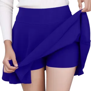 Women's Pleated Mini Skirt Casual Elastic High Waist Fashion Skorts Flowy Basic Stretchy A-line Skirt Built in Shorts