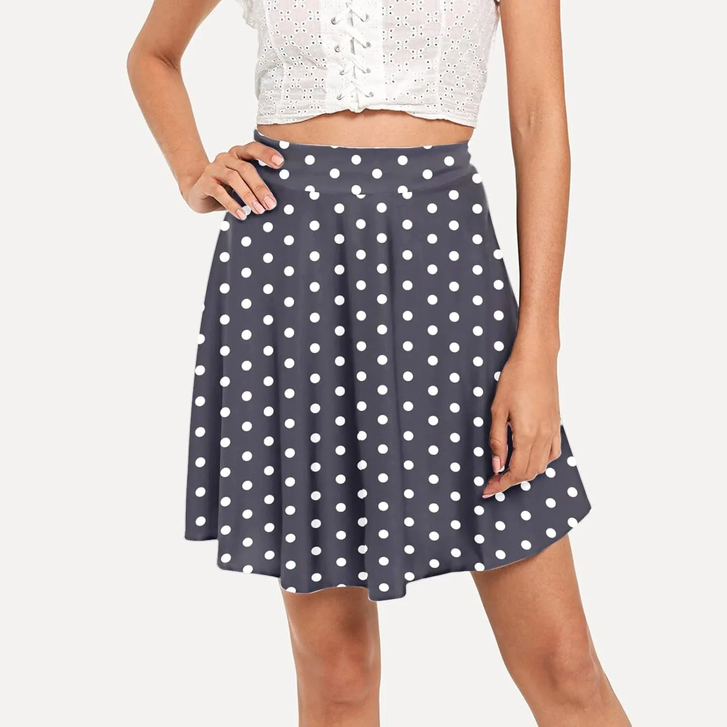 Women's Polka Dot Mini Skirts Casual Elastic High Waisted A-Line Pleated Short Skirt Summer Lightweight Casual Flared Skirts