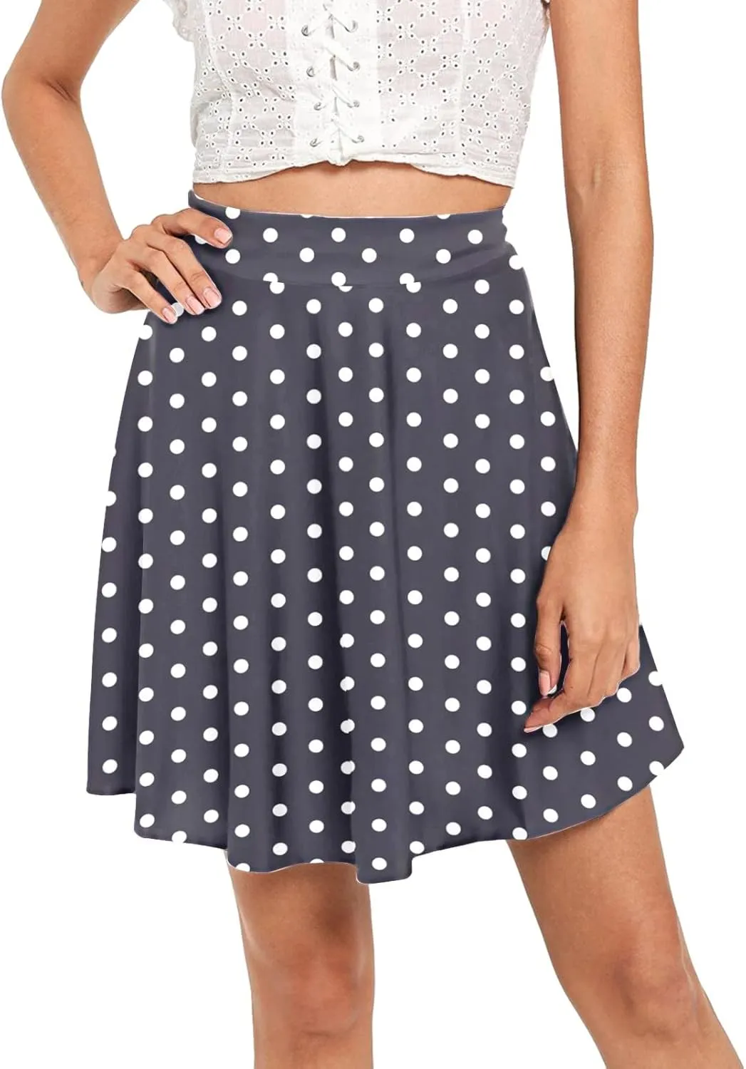 Women's Polka Dot Mini Skirts Casual Elastic High Waisted A-Line Pleated Short Skirt Summer Lightweight Casual Flared Skirts