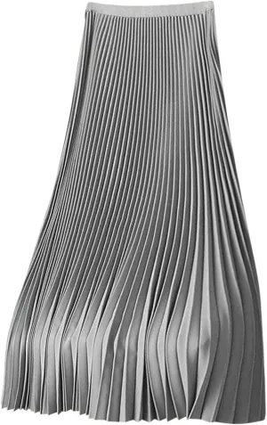 Womens Satin Flowy Swing Skirt Casual Plus Size Silk Pleated Long Skirts Comfy High Waist Pleated Maxi Skirt