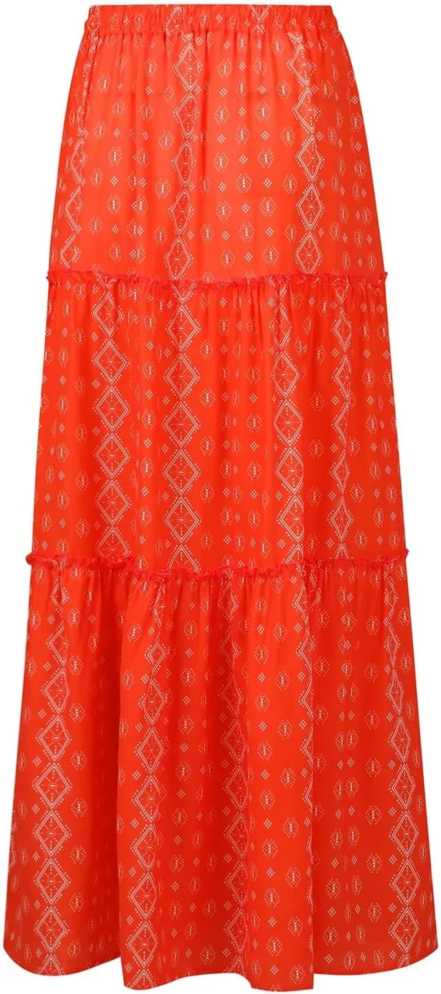 Womens Skirts Summer Flowy Maxi Skirt Drawstring High Waisted Ruffle Tiered A-Line Skirts Y2K Skirt Long with Pockets