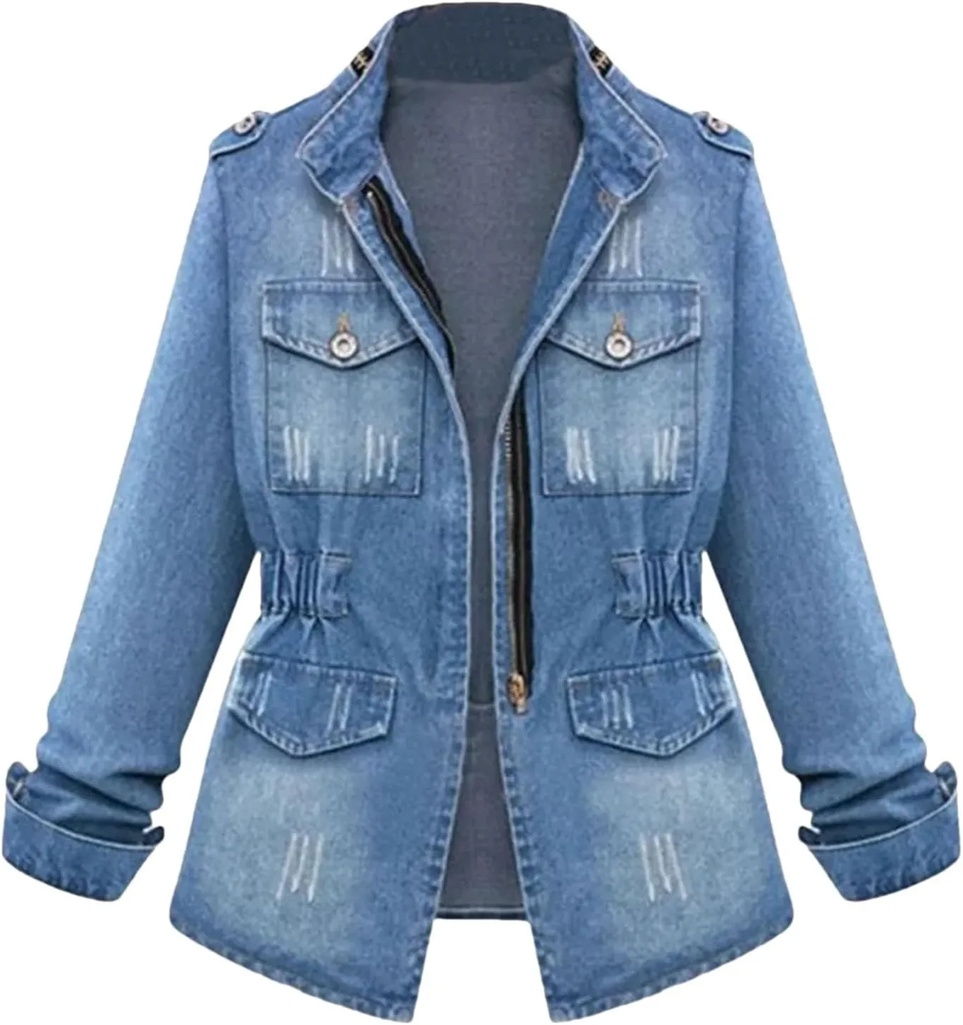 Women's Slim Vintage Washed Boyfriend Denim Jacket For Women Casual Jean Coat With Pocket