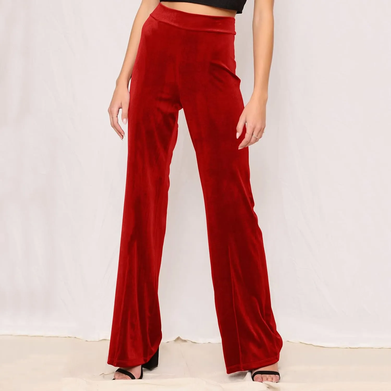 Womens Solid Color Mid Waist Cotton Pants Loose Wide Leg Straight Trouser with Pockets Casual Yoga Sweatpants Slacks